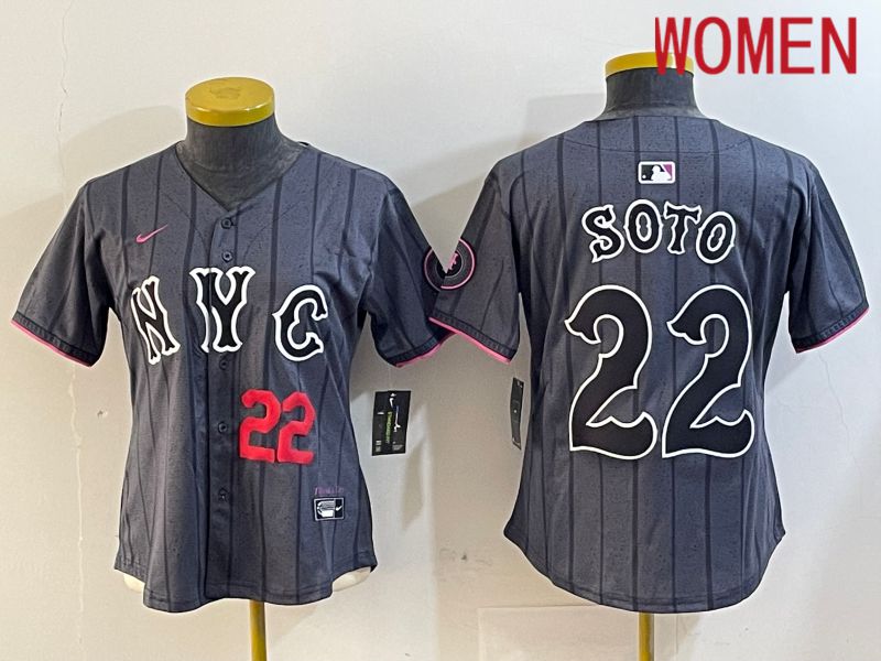 Women New York Mets #22 Soto Black City Edition 2024 Nike MLB Jersey style 3->youth mlb jersey->Youth Jersey